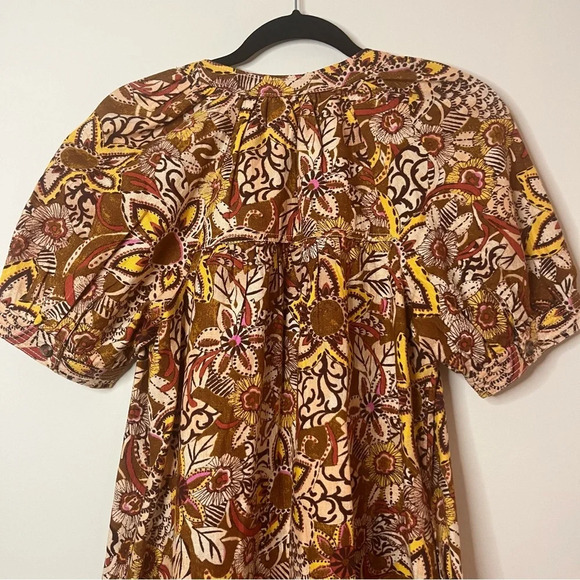 NWT PILCRO Boho Fall Colorful Puff Sleeve Cotton Linen Blend Tunic Dress - Picture 12 of 15